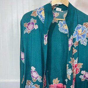 Lotus Vintage Green Floral Cardigan Open Front Jacket‎ Boho Festival Long Sleeve